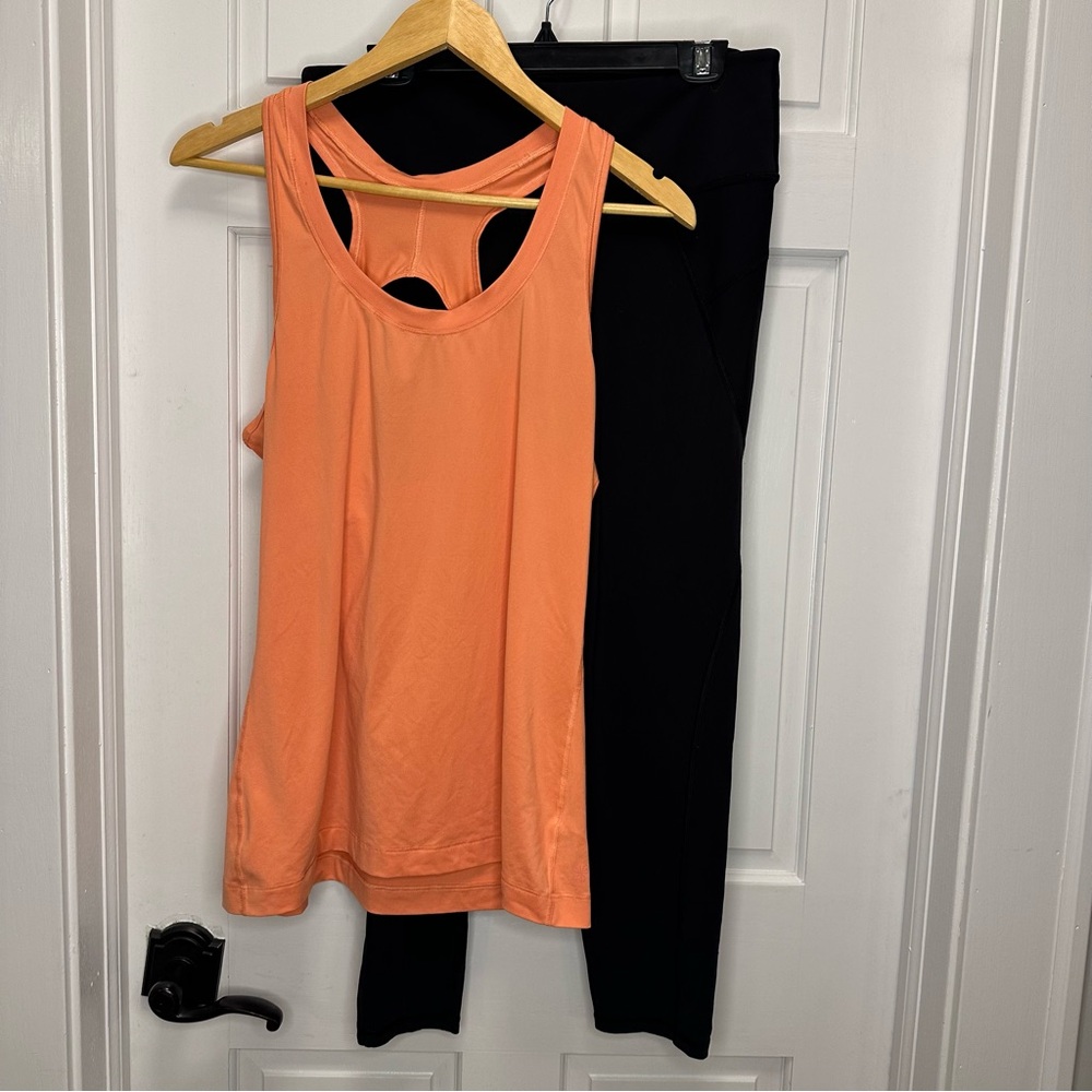 Athleta Apparel Large Orange‎ Tank and Black Leggings